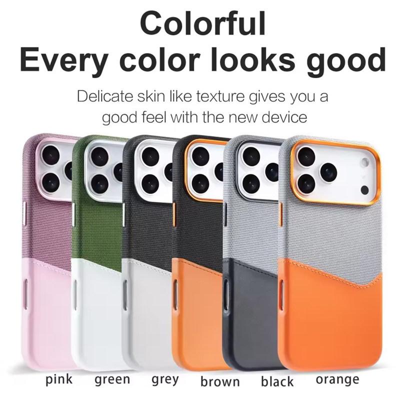 For iPhone 17 Pro Max Air Leather and Fabric Splicing Texture Card Insertion Magnetic Phone Case for iPhone 16 15 14 Plus 13 12