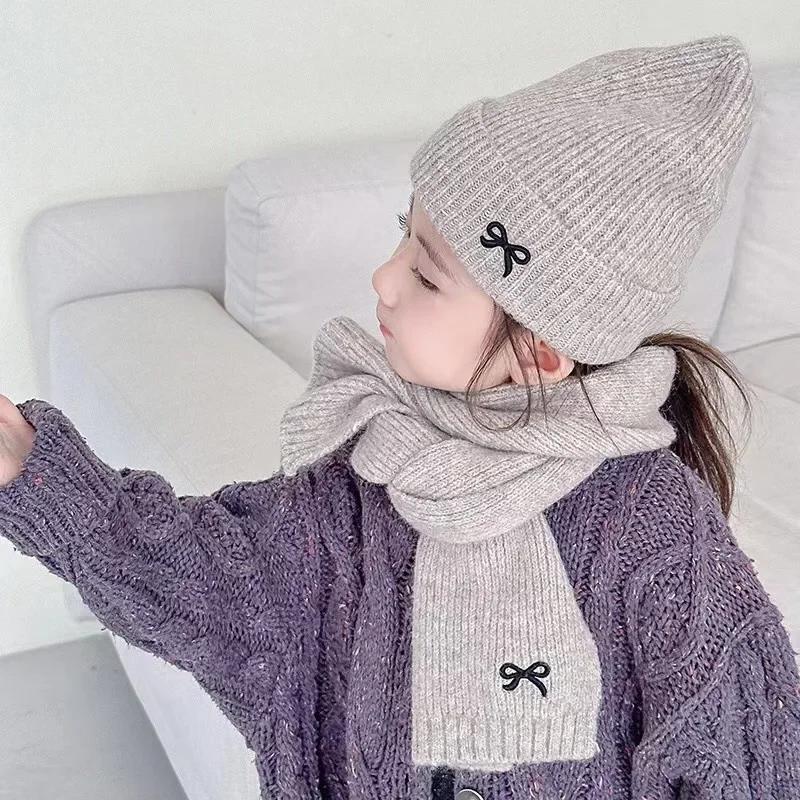 1 Piece Sweet Bow Kids Girl Beanie Fashion Embroidery Bow Crochet Bonnet Childen Cute Autumn Winter Thicken Knitted Hat