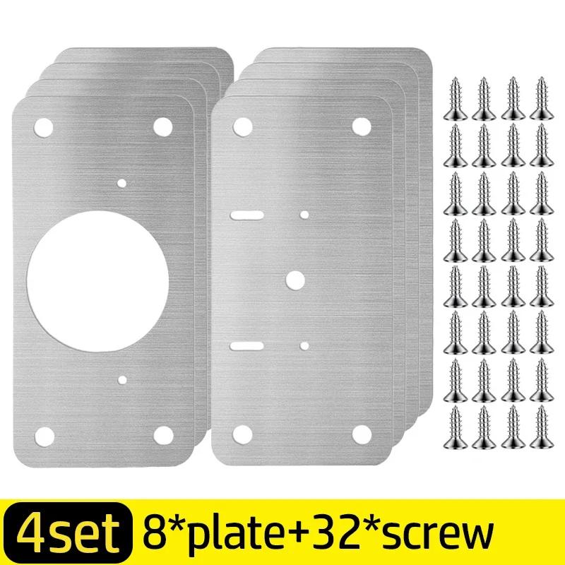 Set plăci de reparare balamale dulap cu șurub Suporturi fixe plate din oțel inoxidabil Mobilier sertar ușă balamale plăci de montare Instrumente