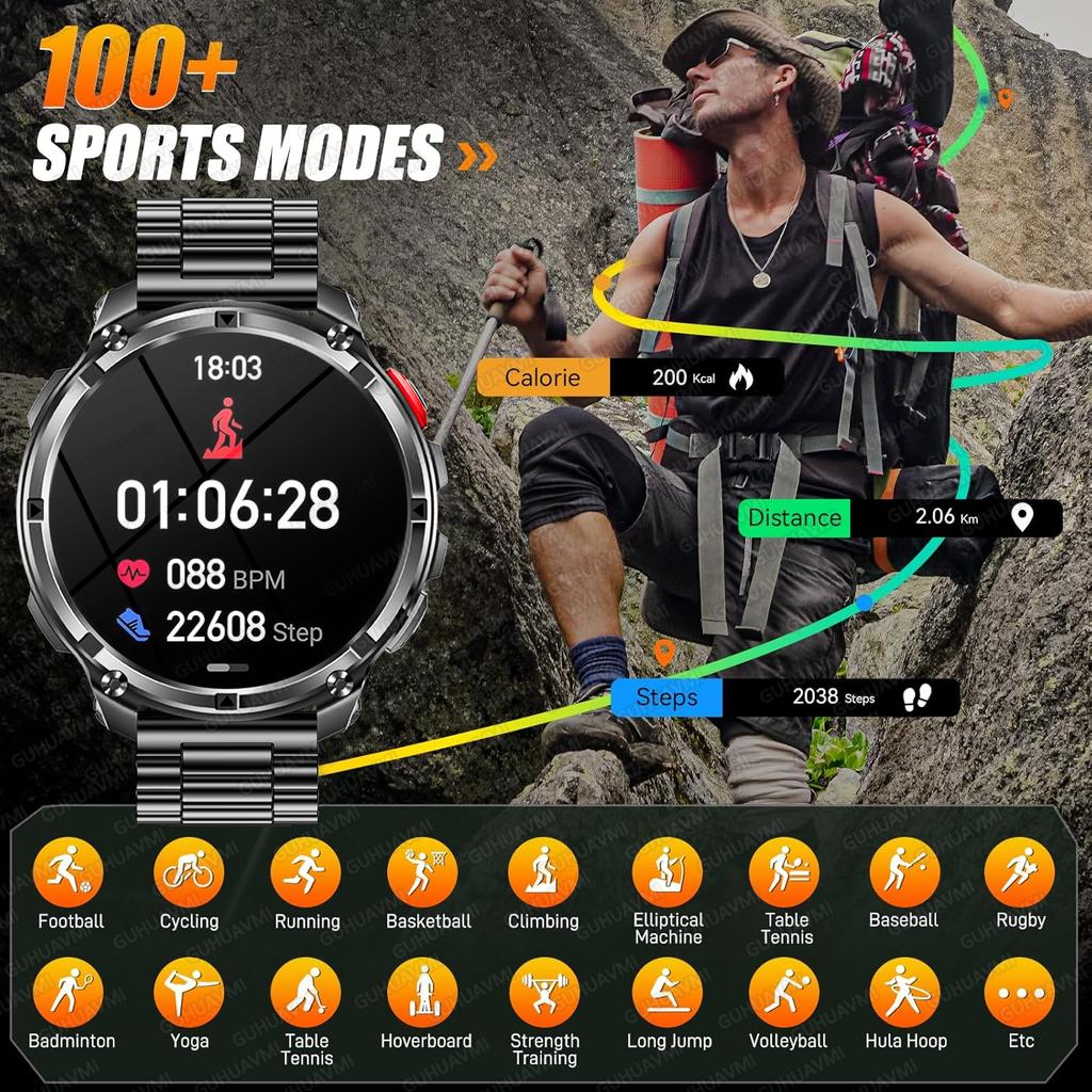 2026 Neue 1100 Ultra-Lange Akkulaufzeit Smartwatch Herren Militärisches GPS-Kompass Herzfrequenz Bluetooth-Anruf 10ATM Wasserdicht HD Smartwatch