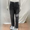 European and American trend straight tube loose washed distressed printed jeans