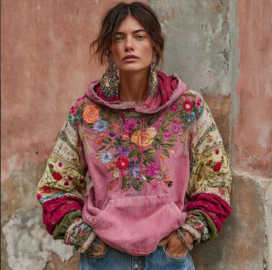 Women's Hooded Long Sleeve Sweatshirt Regular Fit Vintage Style 3D Digital Printed Thick Pullover Hoodie Bohemian Winter Casual Top