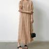 Lady Summer Dress Short Lantern Sleeves Chiffon Textured Loose Patchwork Ruffle Solid