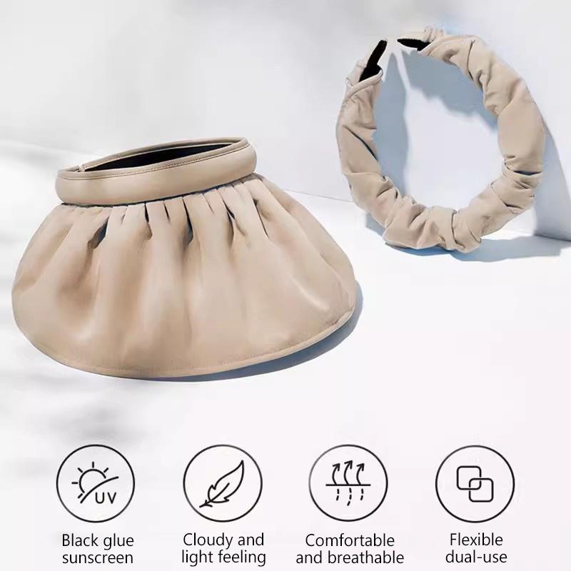 Summer Shell Sunshade Hat Uv Protection Dual Use Hair Hoop Sun Cap For Women Outdoor Beach Foldable Wide Brim Bucket Caps