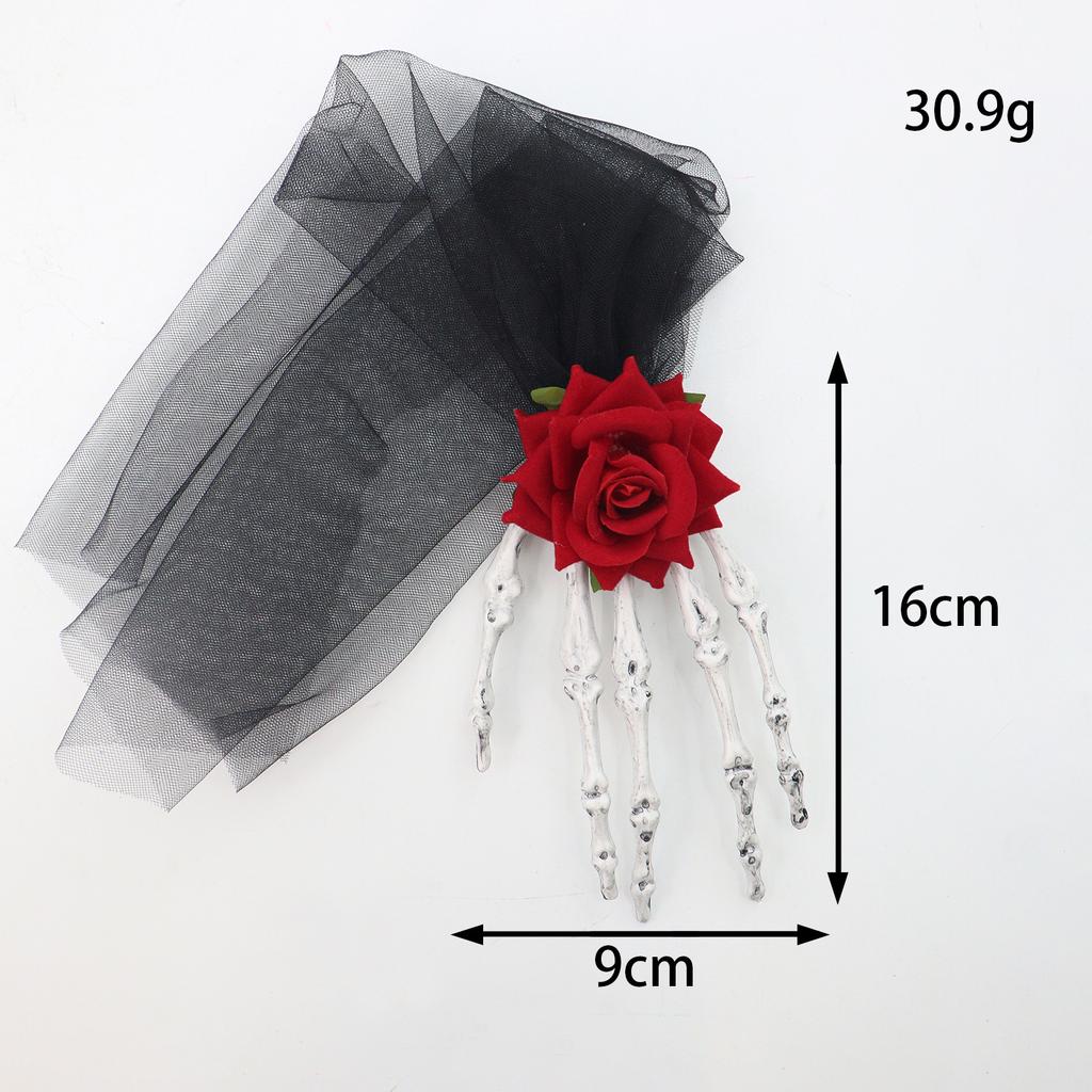 Halloween skull palm headdress, gothic imitation rose lace hairpin, scary atmosphere costume props