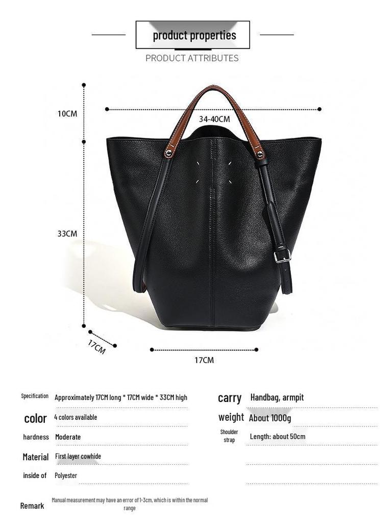 2025 Women's MM6 Equestrian Tote: Large-Capacity Cowhide Handbag, Stylish Commuter Bucket Bag