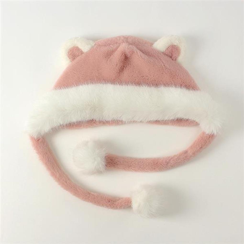 Drop-shaped Teddy Bear Earmuffs Hat (pink)