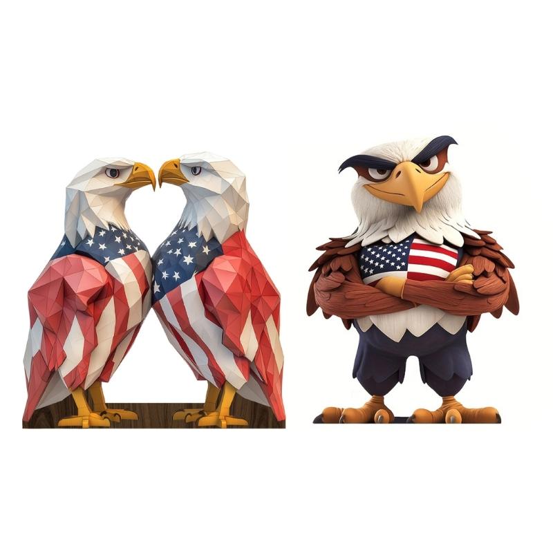 Wooden Bird Sculpture Patriotic Bird Figurine Perfect for July 4th and Memorial Day Table Decoration