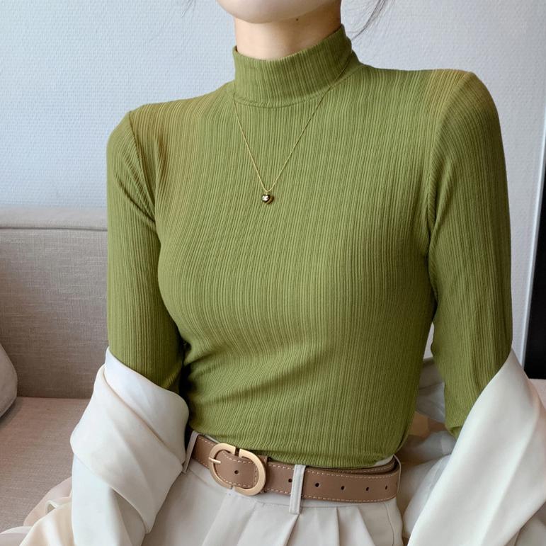 Schlanker Pullover für Damen Herbst und Winter mit Rollkragenpullover darunter Langärmliger lässiger und einfacher Strickpullover für Damen