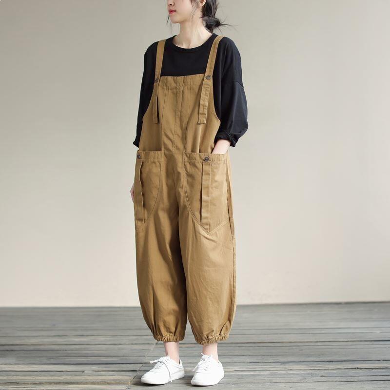 

Women s Plus Size Slimming Harem Suspender Pants - Casual Spring/Autumn Workwear L (suggested 110-130 jin) жёлтый
