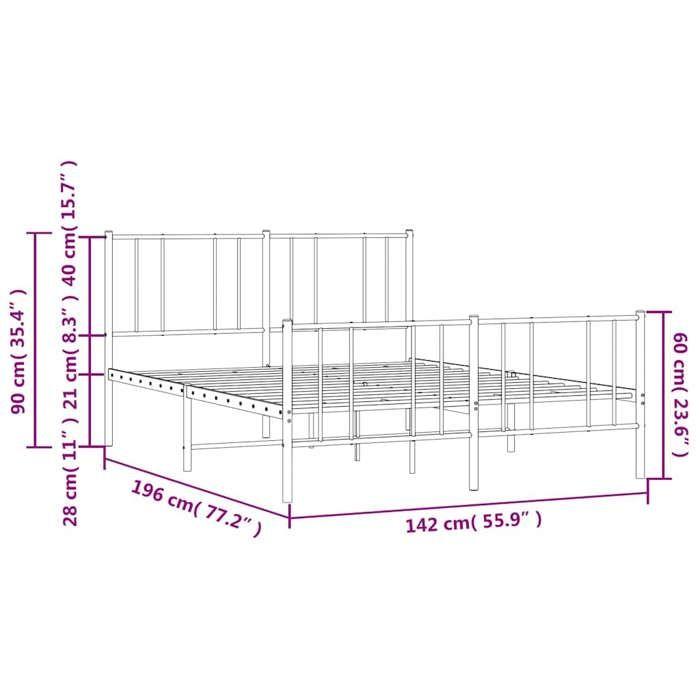 VidaXL Cadre de lit métal avec tête de lit-pied de lit blanc 135x190cm 352546