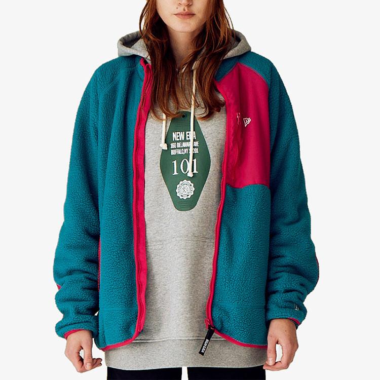 New Era FW21 Multi-Pocket Color Block Zip Fleece Jacket Unisex Jackets Blue Green 12866474