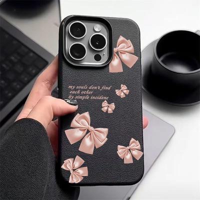 Pink Schleife Druck Weiche Matte Hülle Für iPhone 16 Pro Max 15 Pro 14 13 12 11 Einfarbig Stoßfest TPU Ledertextur Schlanke Handyhülle