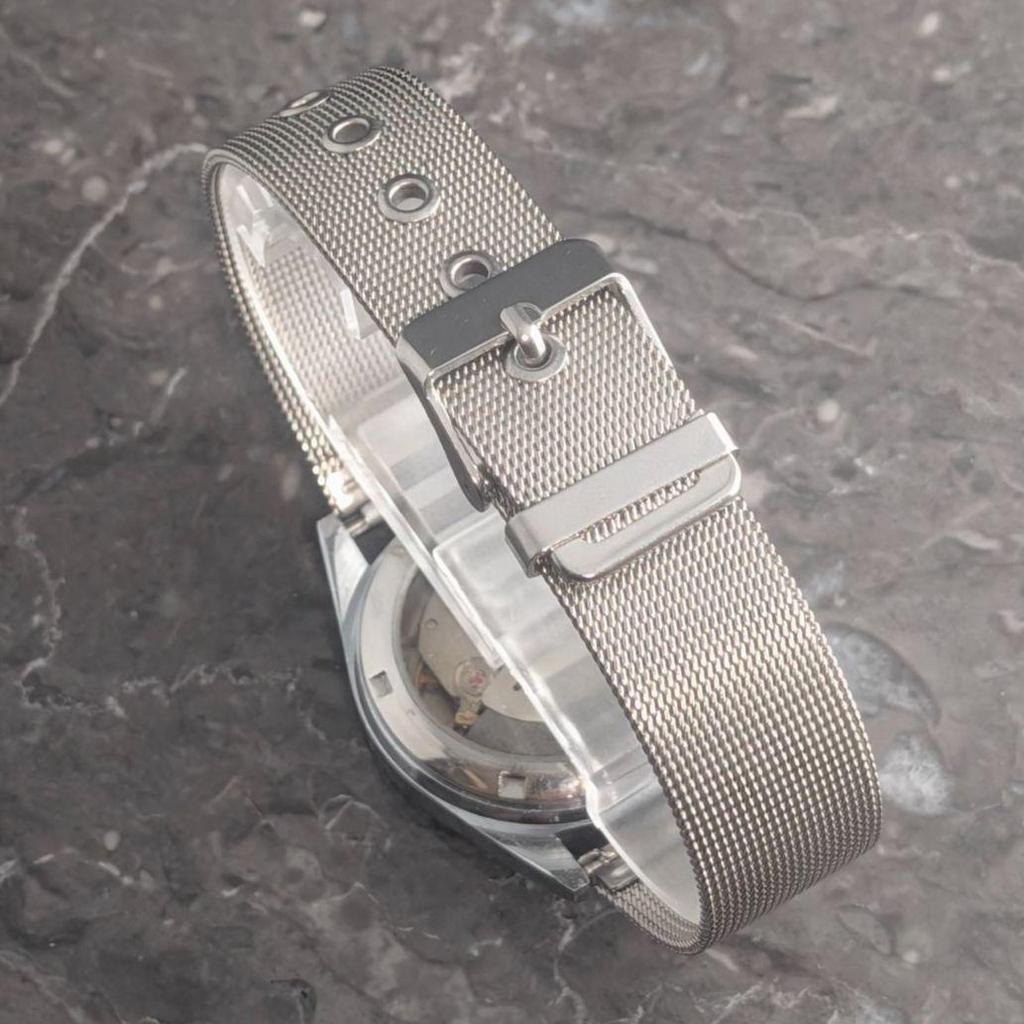 Used SEIKO Automatic Vintage Black Dial Bar Index 3-Hand Day-Date See-Through Case Back Men's Watch
