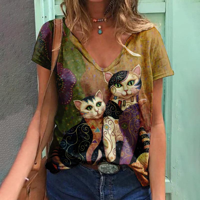 2023 Women T-Shirts Butterfly Y2k Female Tops Clothing Summer 3D Short Sleeve Print Tees Harajuku Kawaii Oversized Loose V Neck T Shirts
