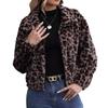 Women Fluffy Leopard Print Fleece Jacket Loose Zip Coat Long Sleeve Autumn Winter