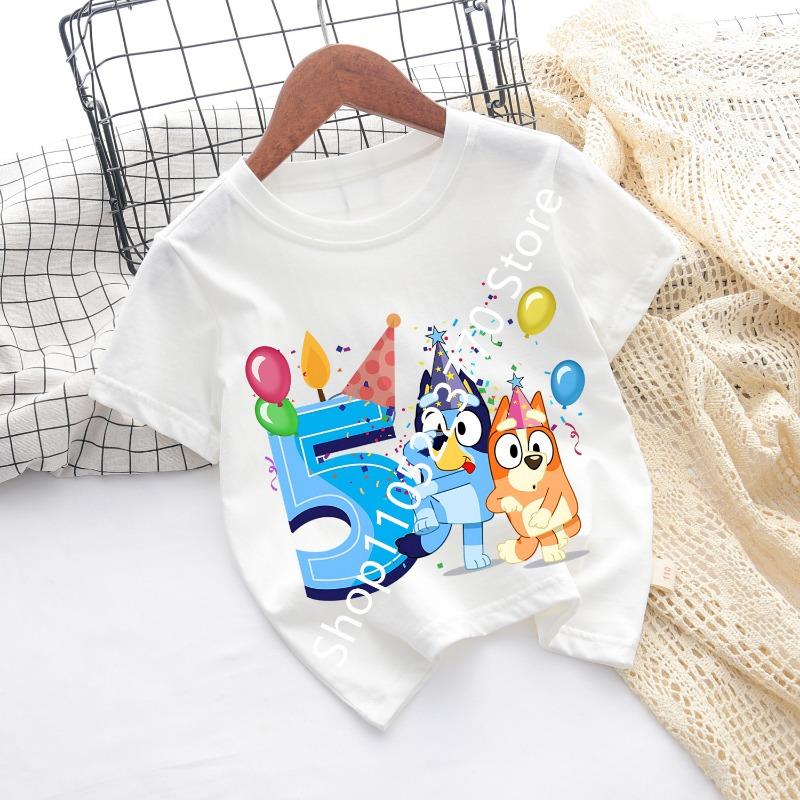 

Bluey Baby Birthday T Shirt for Boys Girl Bingo Number Kids Clothes Summer Cartoon Letter Tees Shirts Toddler Short Sleeve Tops 150