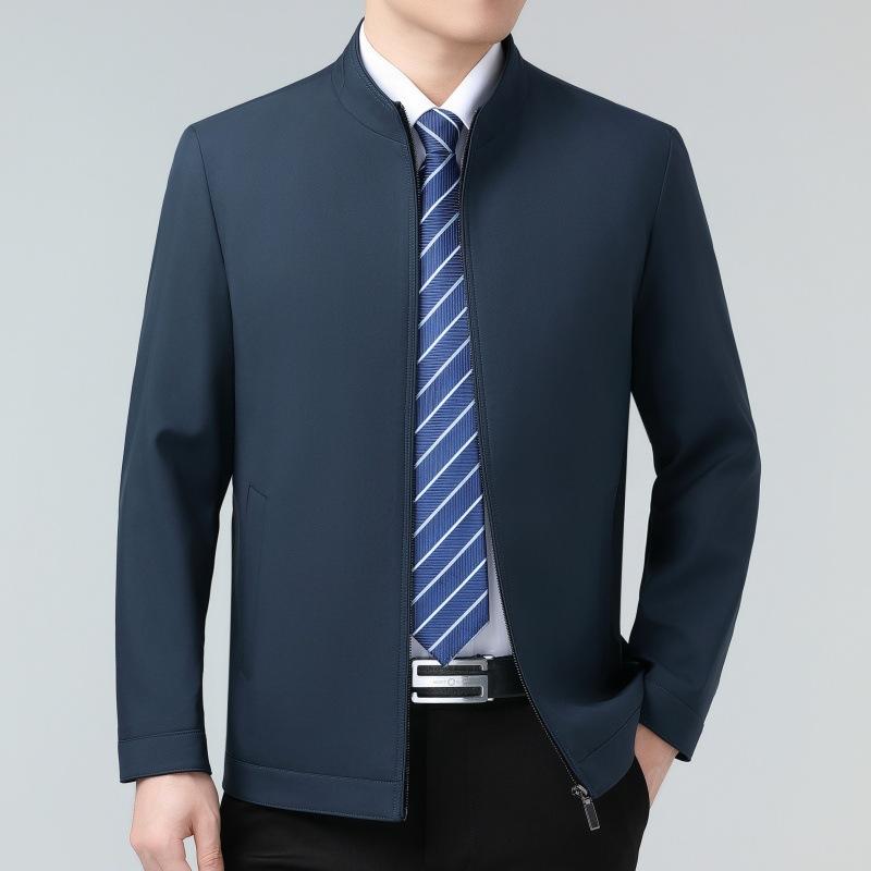 Spring and Autumn New Style Mulberry Silk Jacket Men's Middle-aged Business Stand-up Collar Top Dad's Casual Thin Executive Jacket
