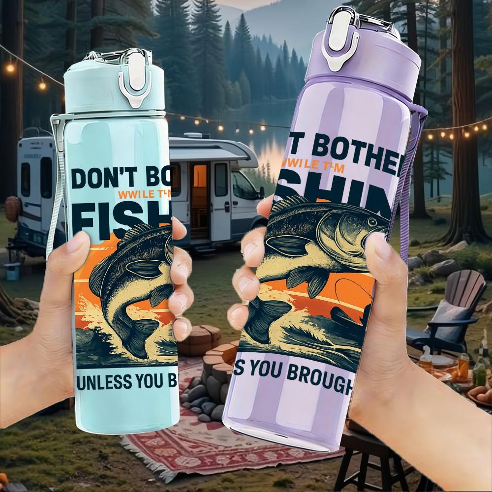 1PC Dont Bother Me Fishing Letter Art 750ml Color Plastic Sports Water Bottle Leakproof Flip Straw Lid Suitable for Sports Office Home Use