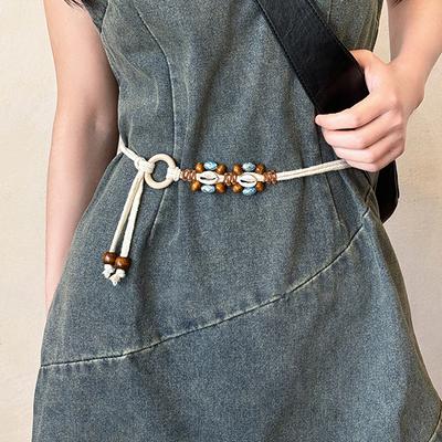 Boho Retro Etniczny Styl Sznur na Pas dla Kobiet Dziewcząt Prosty Pasek do Sukienki Ręcznie Tkany Łańcuszek na Pas Akcesoria Odzieżowe Prezenty
