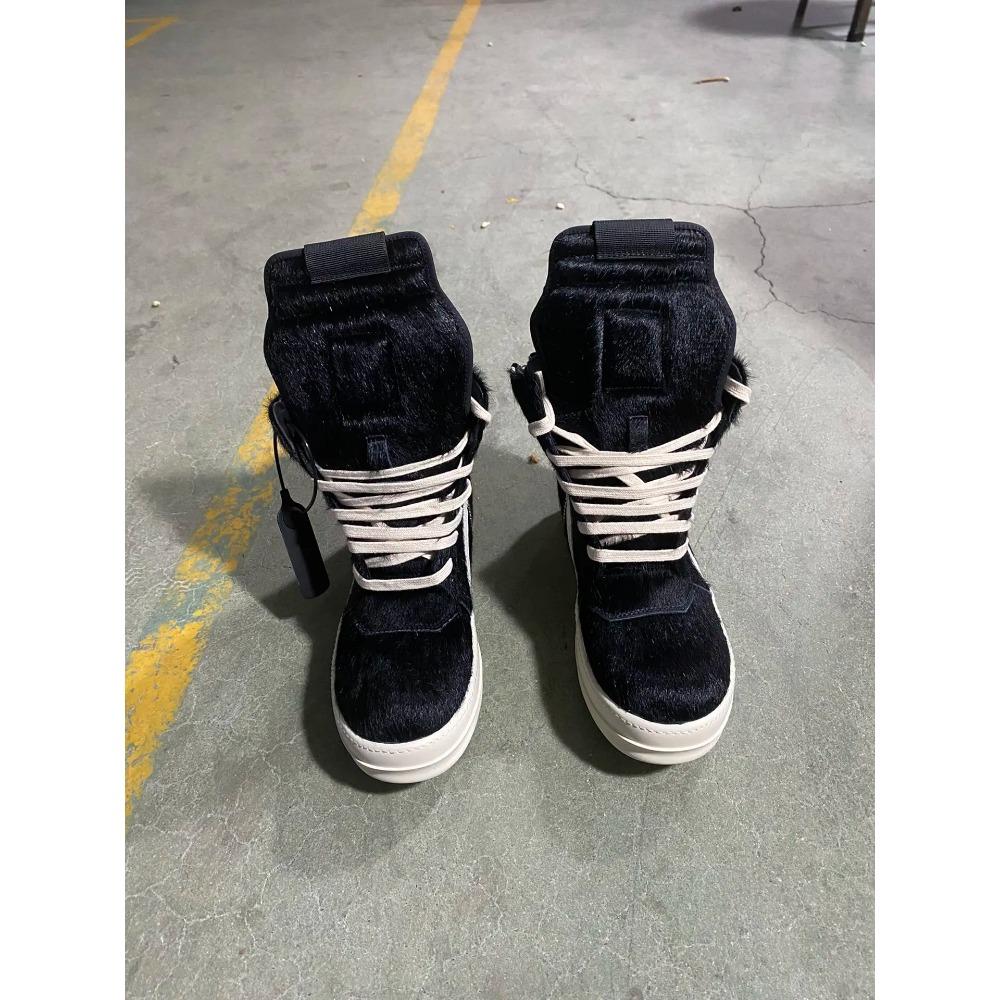 

Бренд Натуральна Шкіра Чоловіче Взуття Повсякденне Якість Чорний Кінський Волос Високі Кросівки Люкс Дизайнерські Хутряні Черевики Жіночі Черевики до Кісточки 48 чорний