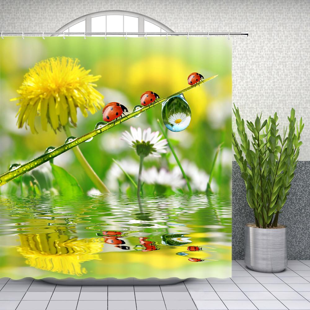 Green Tropical Plants Shower Curtain Bathroom Waterproof Polyester Shower Curtain Leaves Printing Curtains for Bathroom Shower