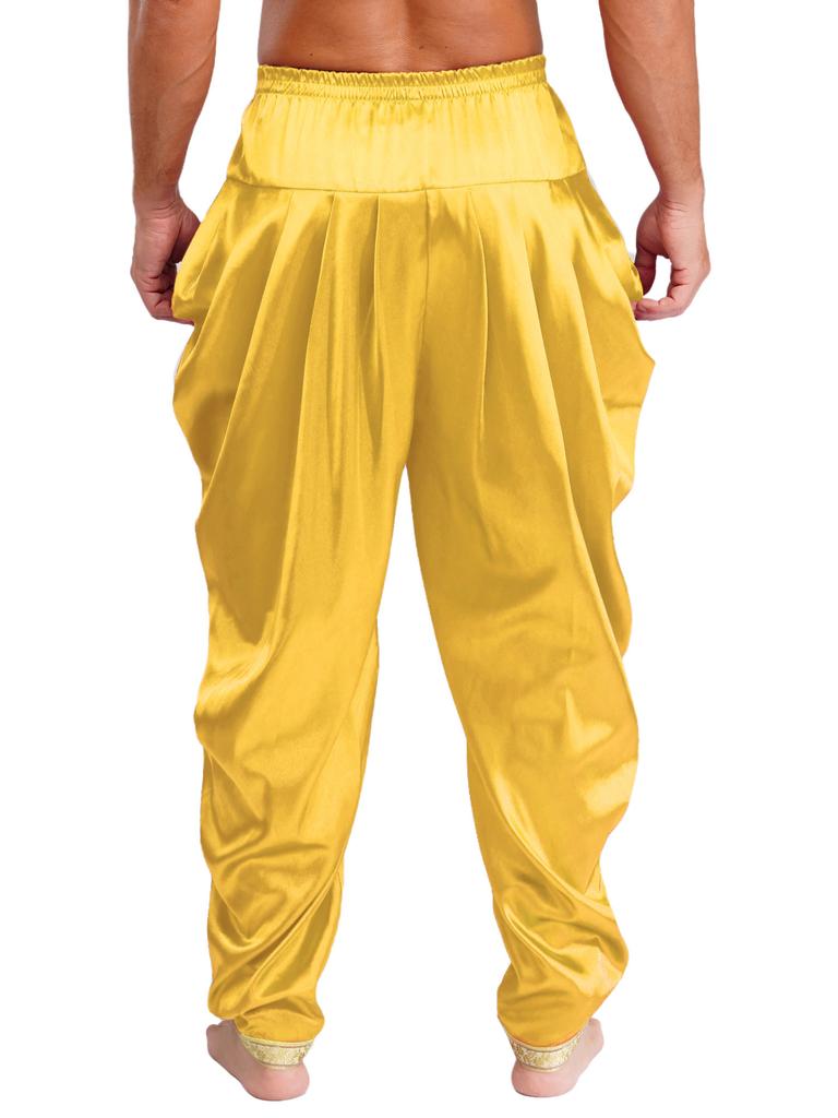 Herren Satin Dhoti Hosen Lässig Elastischer Bund Drapierte Baggy Hosen Urlaub Themenparty Ethnische Kleidung