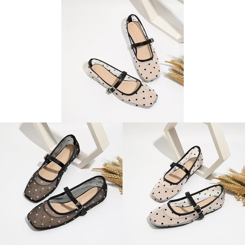 Zr Polka Dot Flat Shoes With Nonslip Rubber Sole For Summer Casual Wear