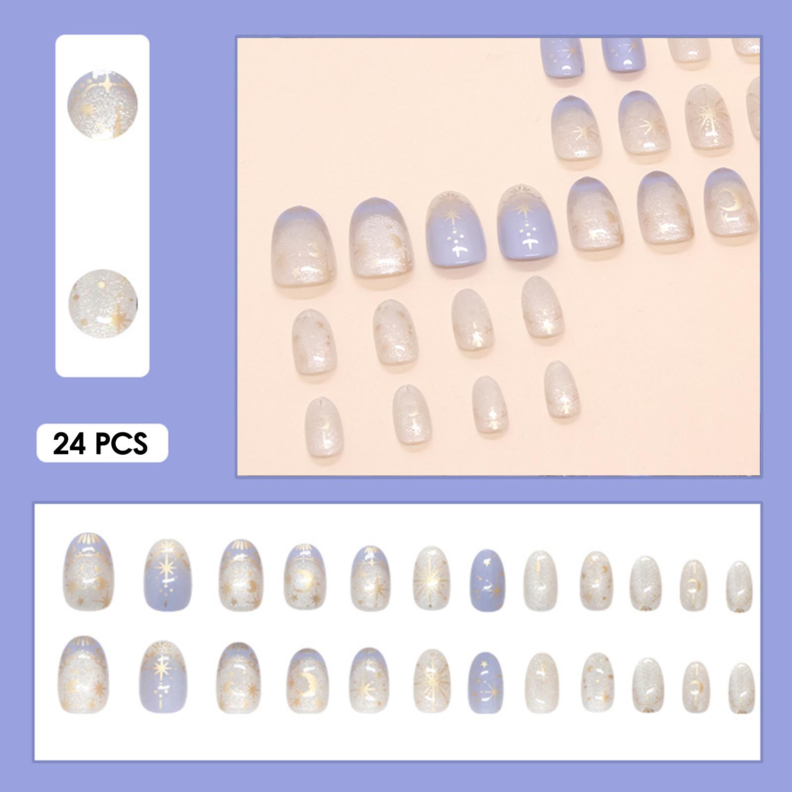 24PCS French Almond Shape Press on Nails Fake Nails Art Press on Nails Full Cover Wearable Manicure Fake Nail Tips For Daily