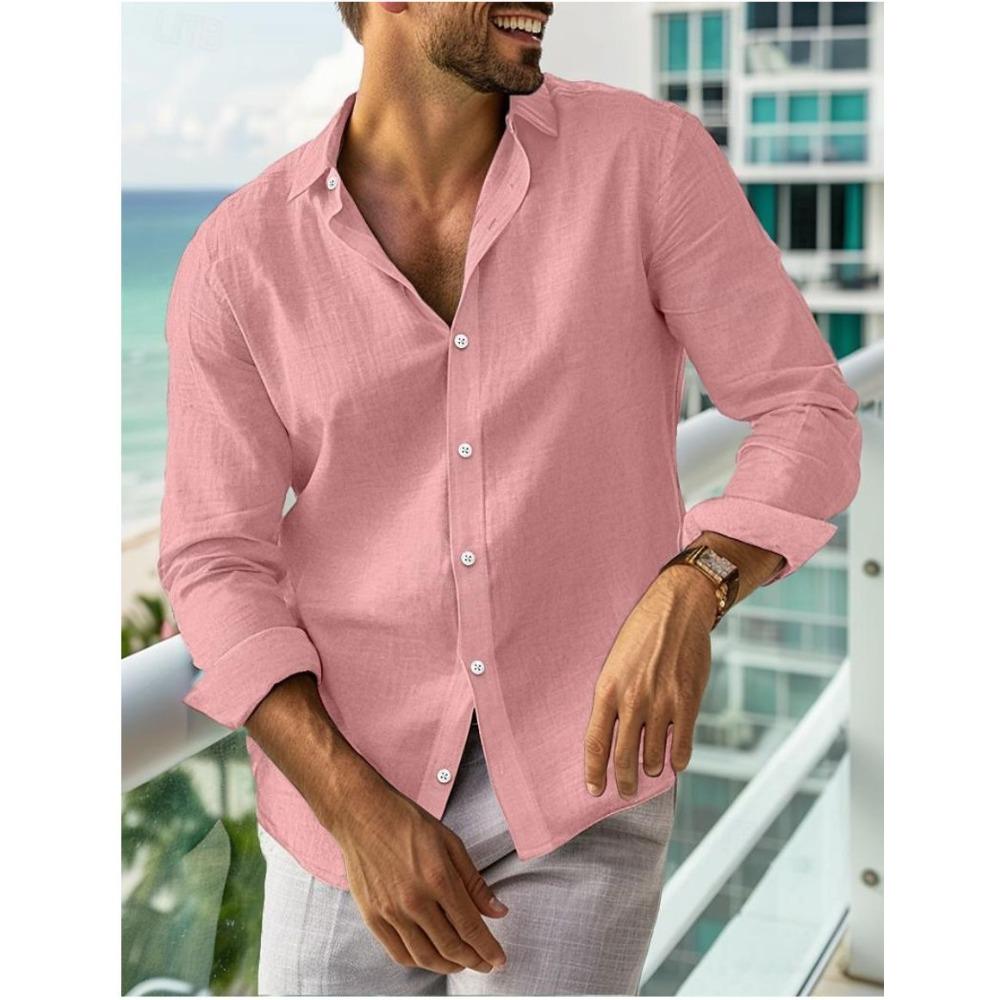 Men's Summer Shirt Button-down Shirt Long-sleeved Plain-coloured Collared Shirt Spring/Summer Casual Everyday Wear