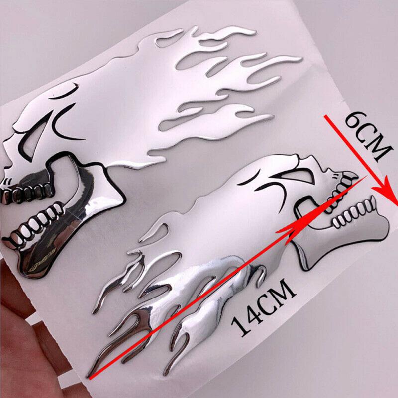 2Pcs/Pair Halloween 3D Silver Chrome Ghost Skull Head Auto Motorcycle Car Sticker Car Styling Decoration Emblem Decals Stickers