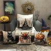 1pc Halloween Pillowcase Terrifying Decoration Black Cat Spider Terrifying Pumpkin Witch Hat Design