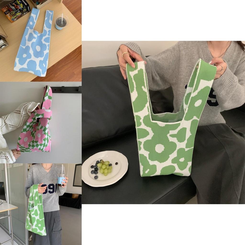 Chic Knitted Shoulder Bag With Colorful Woven Flowers For Stylish Everyday Use