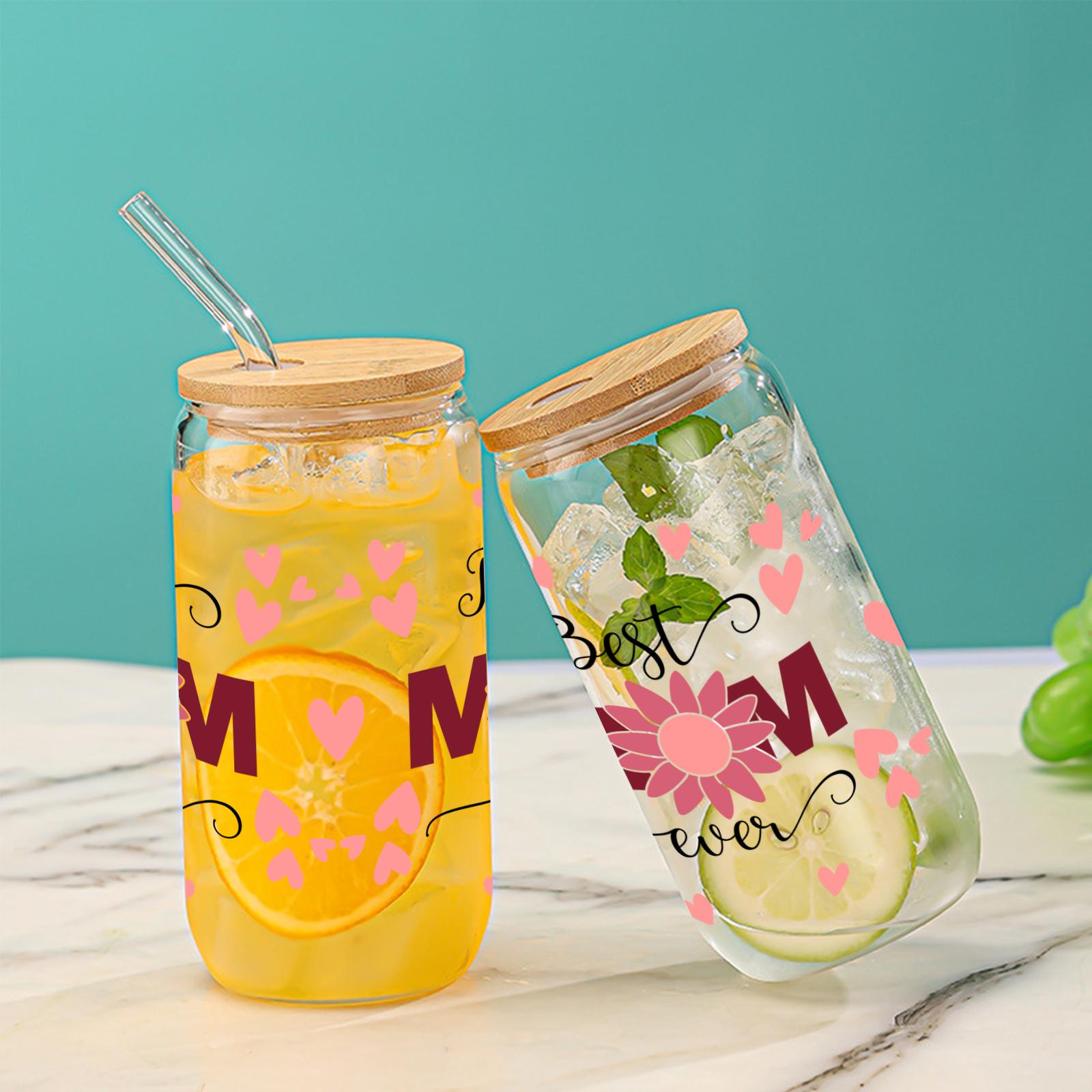 

1 шт. Подарок на День матери Прозрачный стакан для питья с бамбуковой крышкой и соломинкой Стеклянная чашка для кофе, сока, напитков Посуда для напитков Подарок для мамы 501-600ml