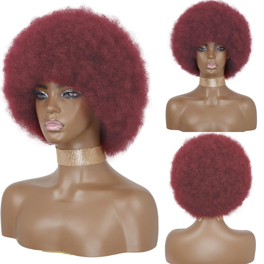 MISSQUEEN Syntetisk afro kinky krøllet fluffy parykk for kvinner Myke korthårsparykker med smell for festdans Cosplay parykker