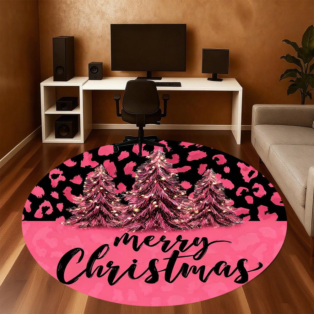 1PC Christmas tree leopard print Office Round Area Rug, Under Office Chairs Bedroom Living Room Home Decor, Carpet for Office -1110137