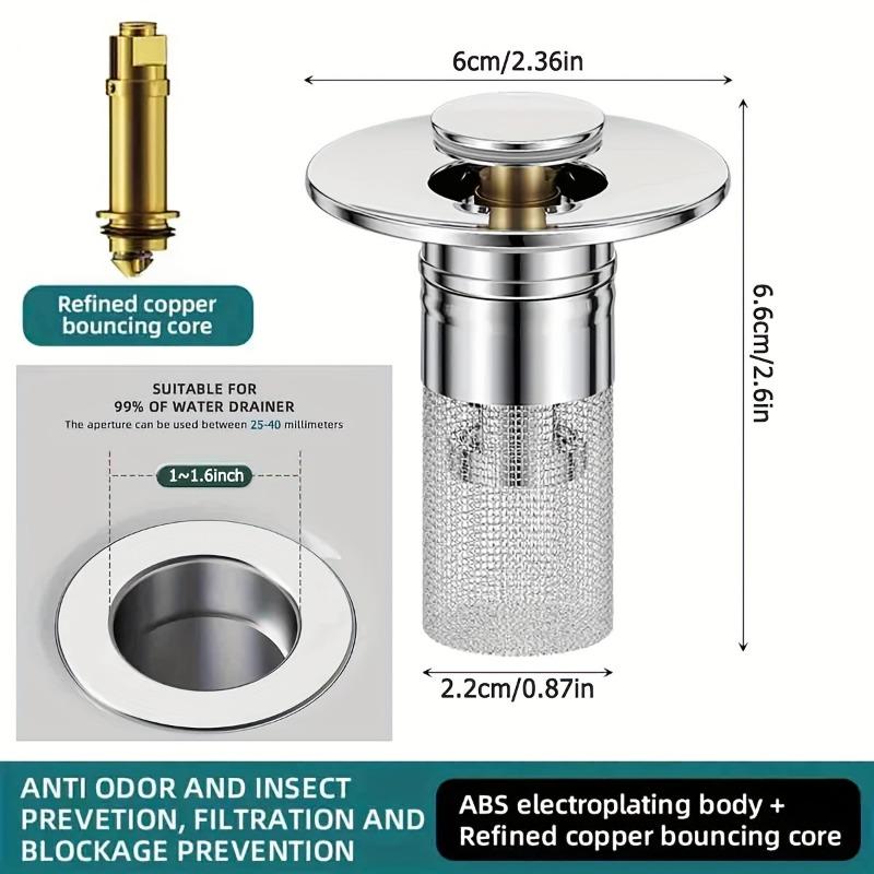 2pc Stainless Steel Bathroom Sink Stopper – Anti-Odor Pop Up Bouncing Core, Drain Filter Plug, Christmas Gift & Decor