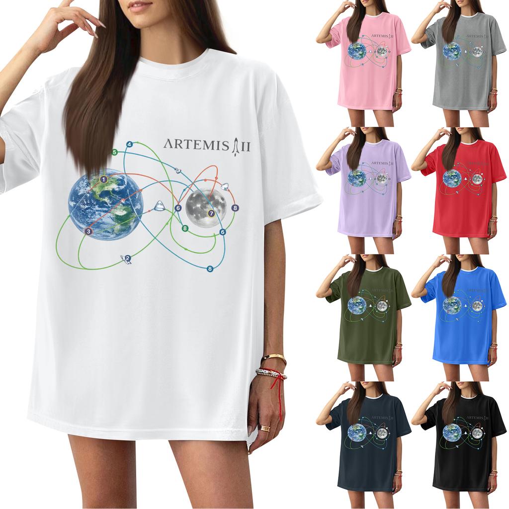 Women's Casual Printed T-Shirt Round Neck Pullover Short Sleeve Top