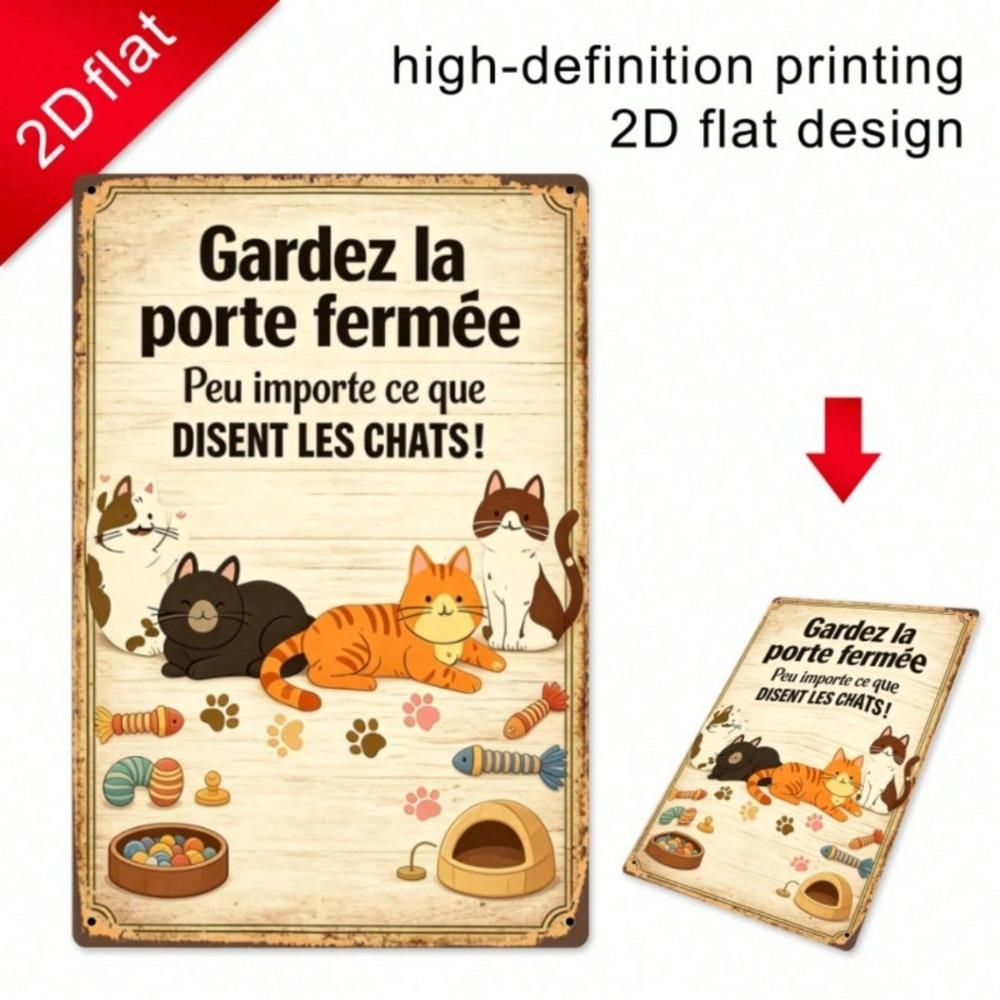 Cute Cat Paw Tin Sign, Retro French Pet Quote, 2D Metal Plaque, Home Entryway Wall Decor, 7.87x11.81in