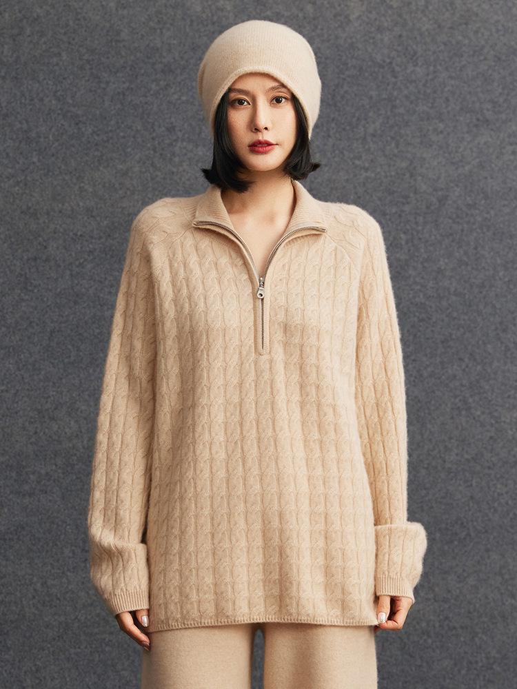 Soft Cashmere Women's Loose Half-Zip Pullover Knit Sweater - Autumn/Winter 2026 Collection