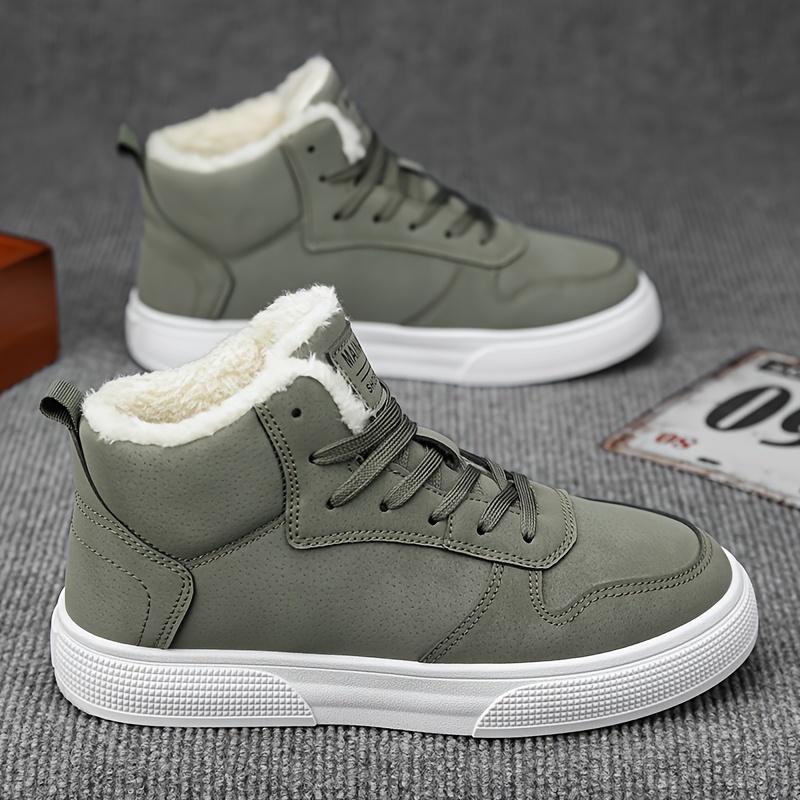 Order A Size Up Men's Winter Snow Boots with -Like - Olive Green PU Upper, MD Traction Sole & Lace-Up Closure - Short Ankle-High Cold Weather Shoes