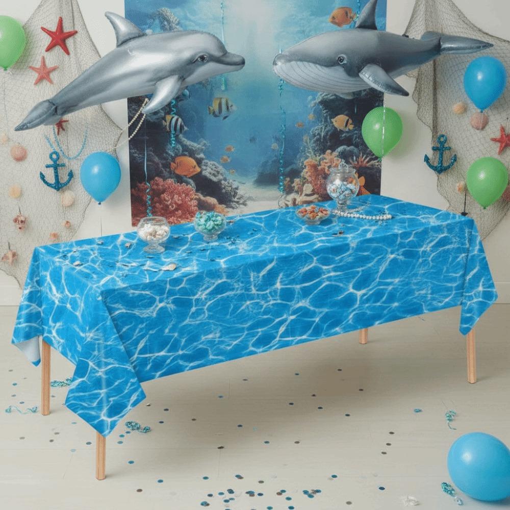 3PCS Odorless Ocean Theme Party Tablecloth Plastic Ocean Wave Table Cover Beach