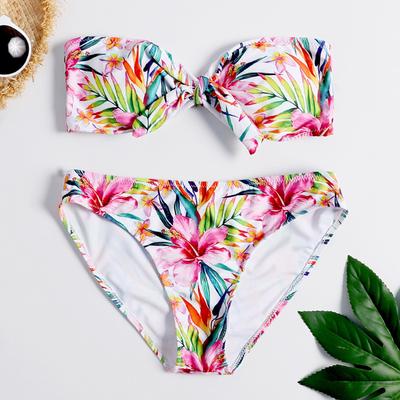 Women Print Bikini Set Wrap Chest Padded Bandeau Swimwear Swimsuit Bathing Suit