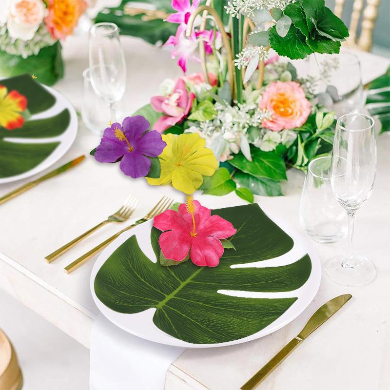 Artificial Tropical Palm Leaves Hibiscus Flowers for Hawaiian Luau Tropical Party Table Decoration Wedding Jungle Birthday Decor