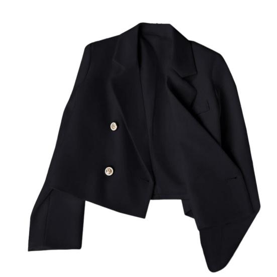 Jesienna damska klapa z długim rękawem przycięta marynarka dwurzędowa jednokolorowa dopasowana dopasowana marynarka Streetwear