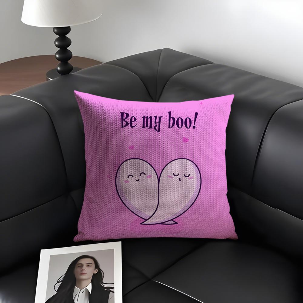 

Anime Cute Ghost Couple Cushion Cover Natural Linen Organic Fabric DoubleSided Printing Sofa Home Decor Gift Pillow Case 30X30cm