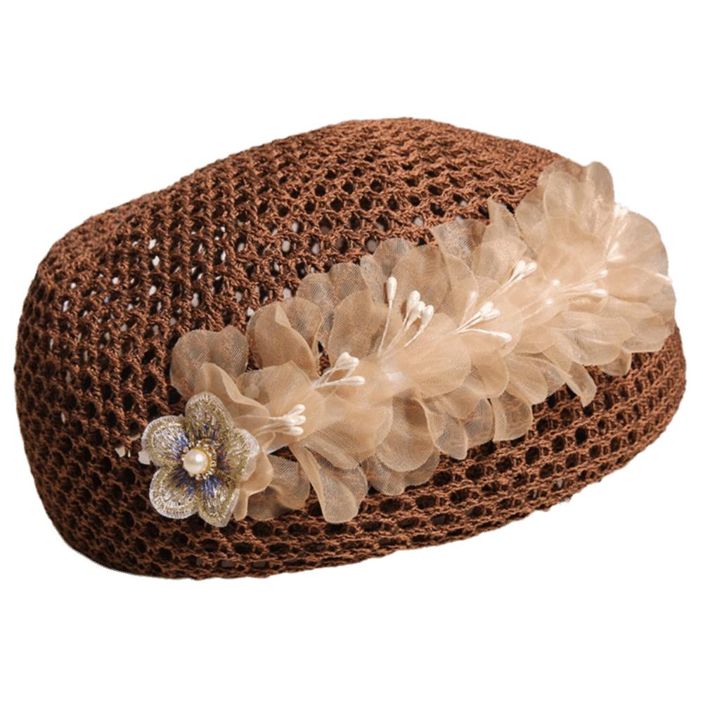 Chic French Hollow Out Beret Ethnic All-match Floral Painter hat Korean Polyester Women Knit Fabric Cap Summer