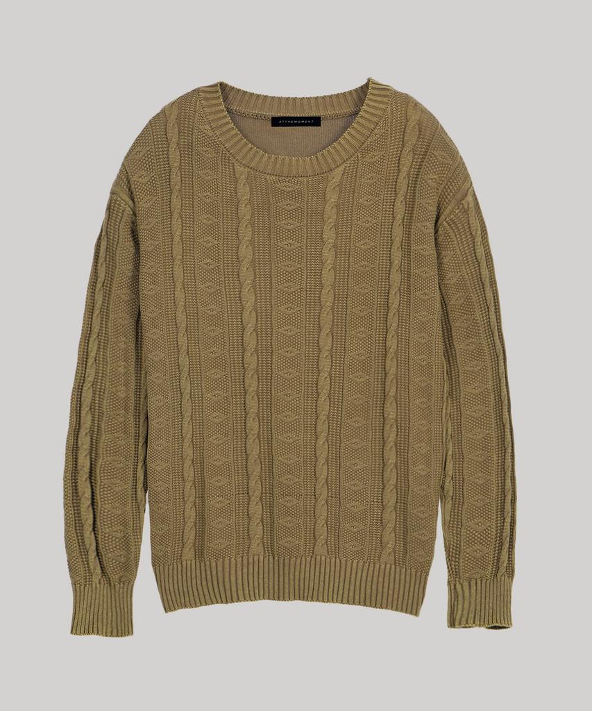 AT THE MOMENT Garment-Dyed Cotton Cable Knit_Khaki
