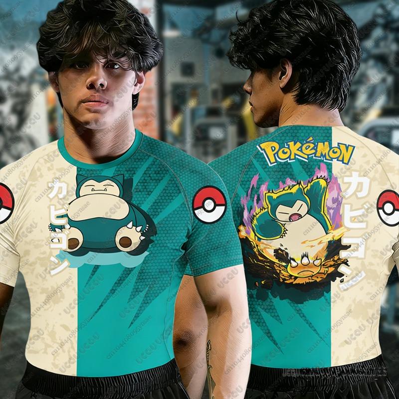 Summer Men's Fitness Tshirts Cartoon Pokémon Gengar Muscle T-shirts Jiu Jitsu Rash Guard Breathable Tees Man Fitness Clothing
