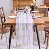 Bestickter Blumiger Tischläufer Transparenter Tüll Tischläufer Schmetterlingsblumen Tischläufer für Esstisch Hochzeit Babyparty Frühlingsfest